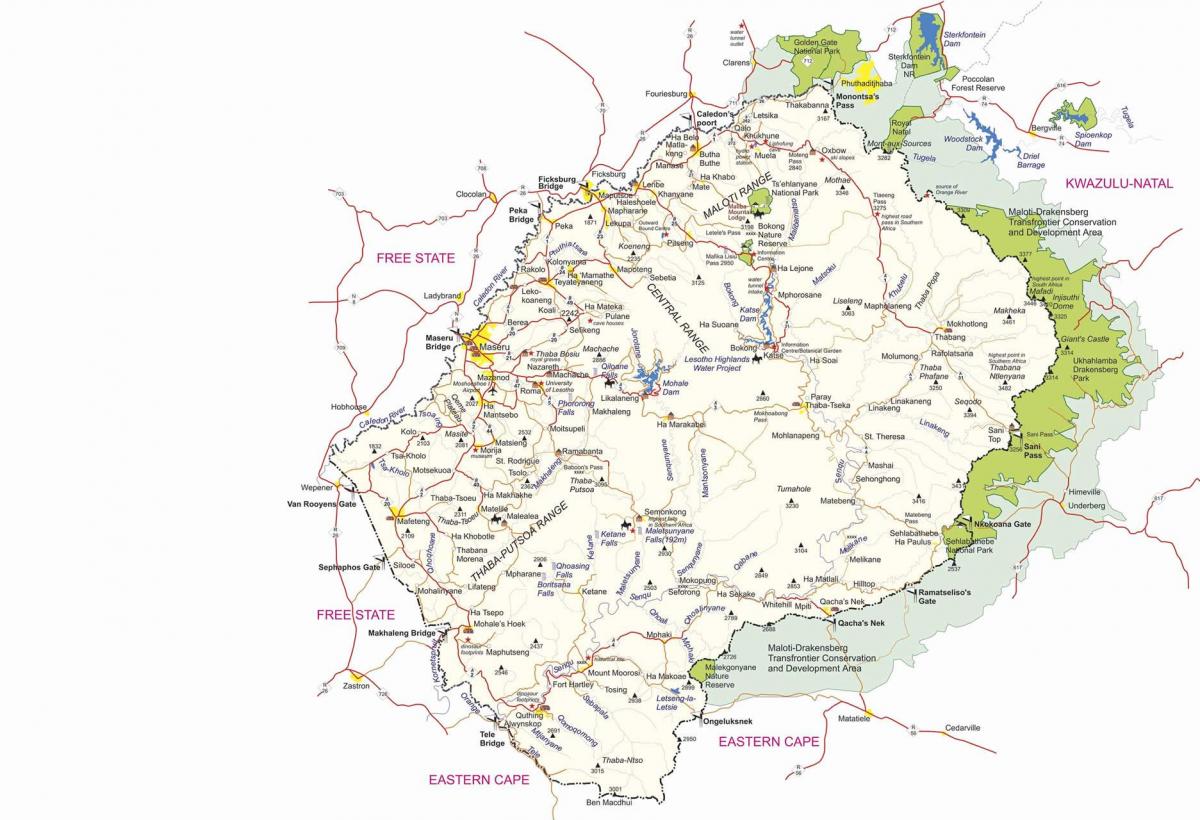 zemljevid Lesoto mejne kontrolne točke
