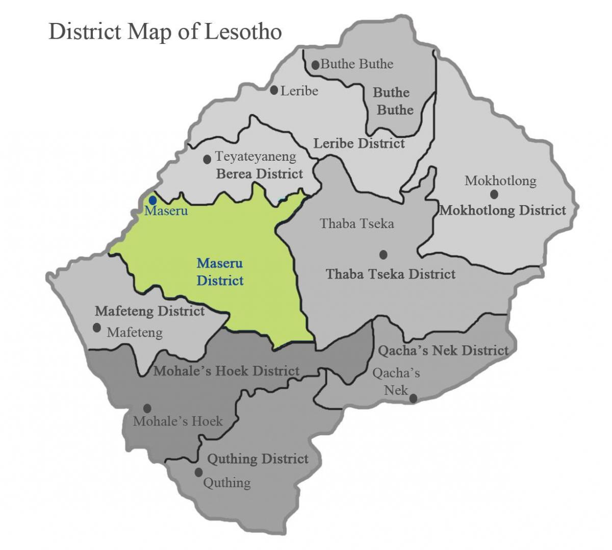 zemljevid Lesoto, ki prikazuje okolišev