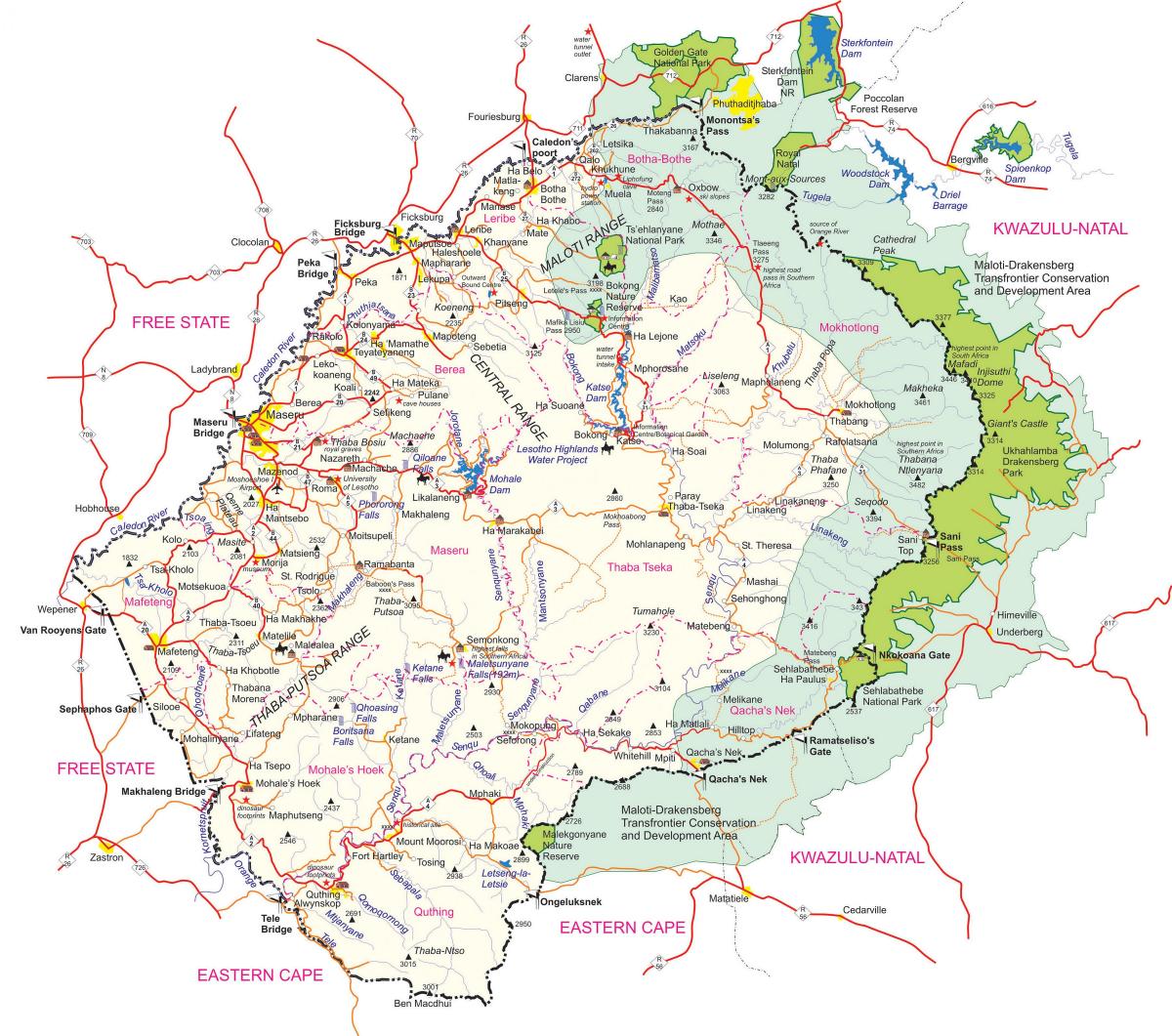 zemljevid podroben zemljevid Lesoto